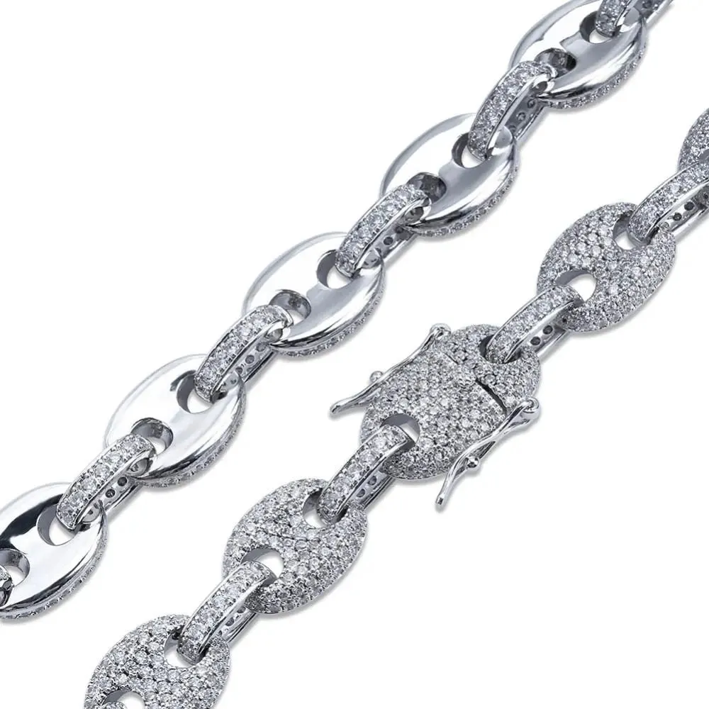 12mm Iced G-Link Chain in White Gold