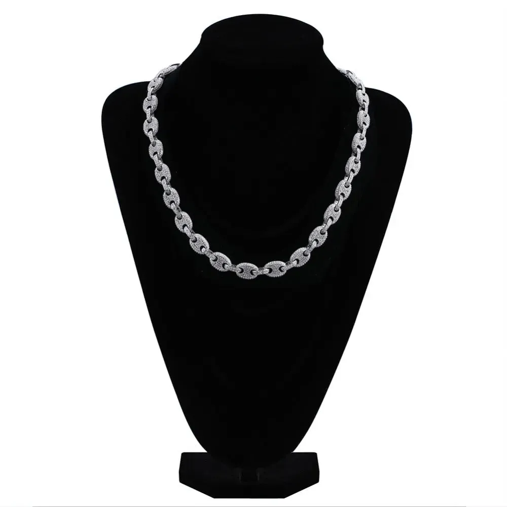 12mm Iced G-Link Chain in White Gold