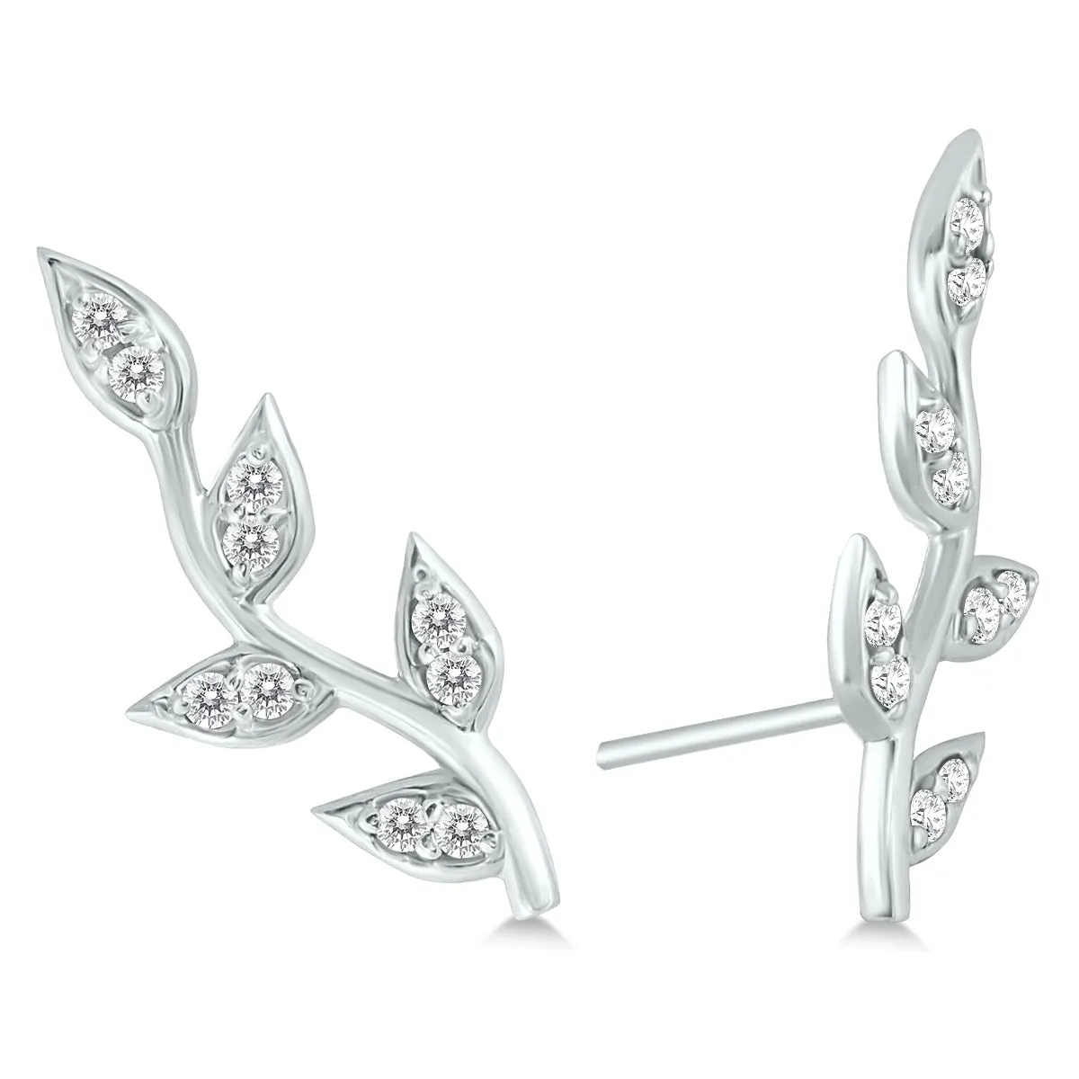 1/5 Ctw Genuine Diamond Vine And Leaf Earrings In 14K White Gold