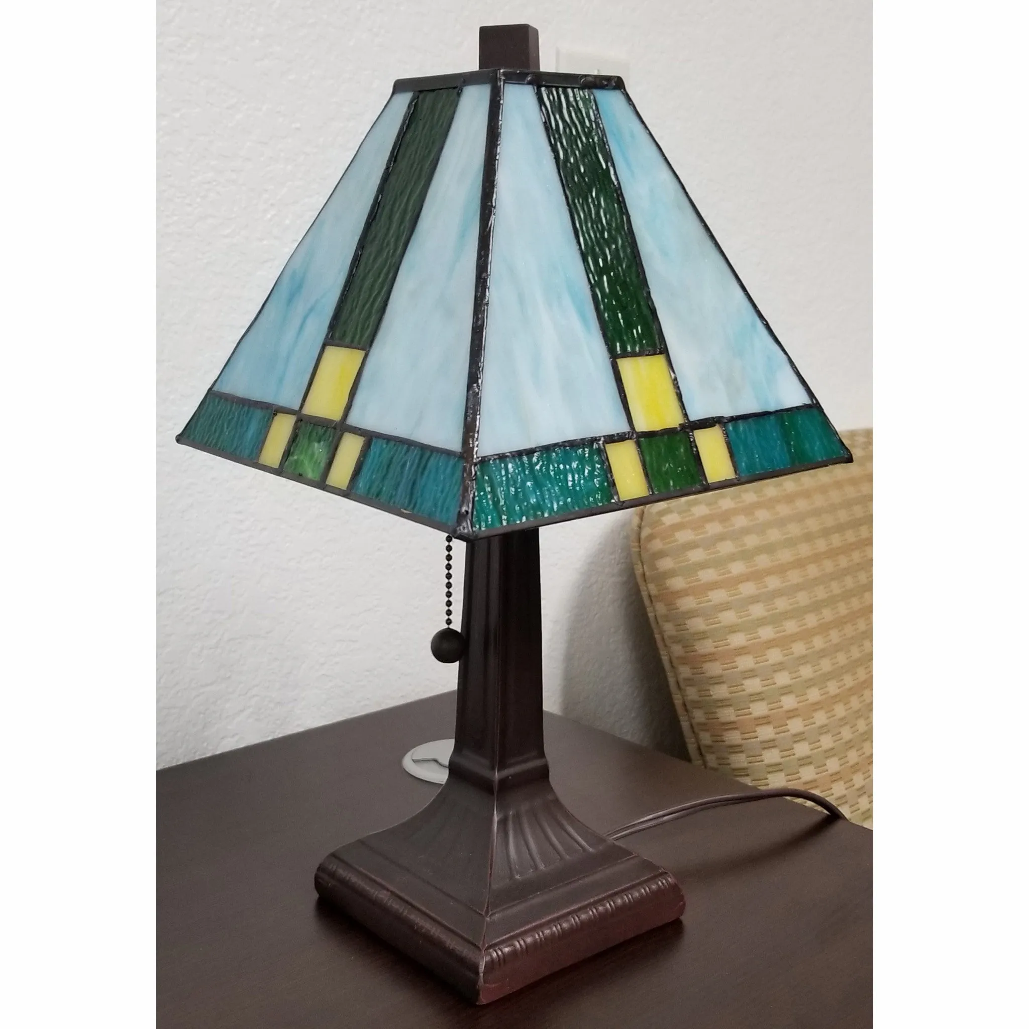 15" Tiffany Cream and Green Mission Style Table Lamp By Homeroots