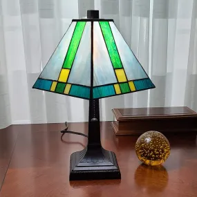 15" Tiffany Cream and Green Mission Style Table Lamp By Homeroots