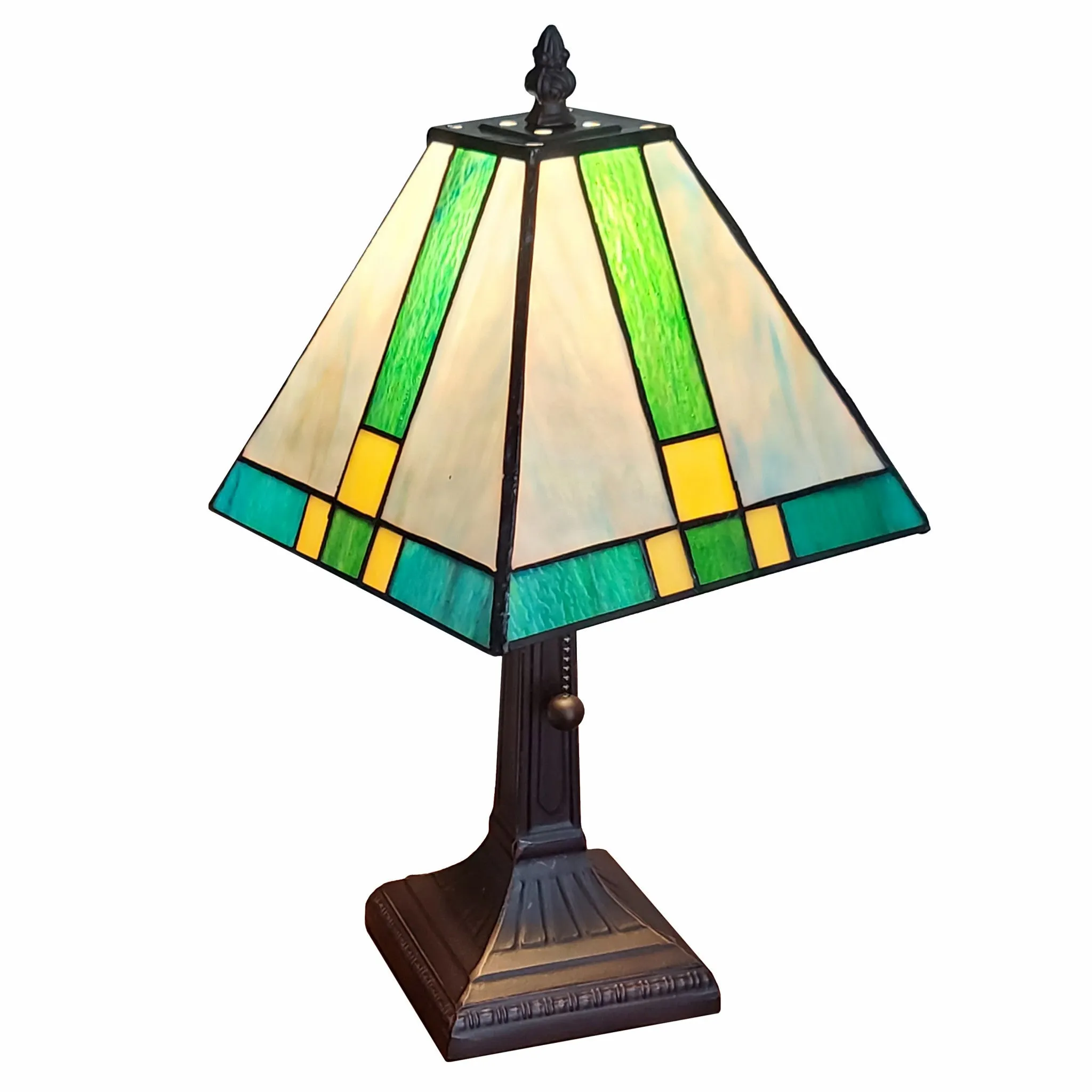 15" Tiffany Cream and Green Mission Style Table Lamp By Homeroots