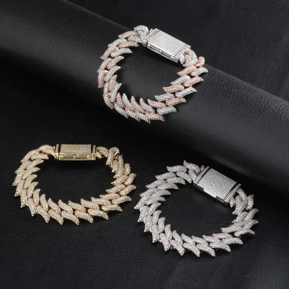 16mm Spiked Cuban Bracelet in White Gold