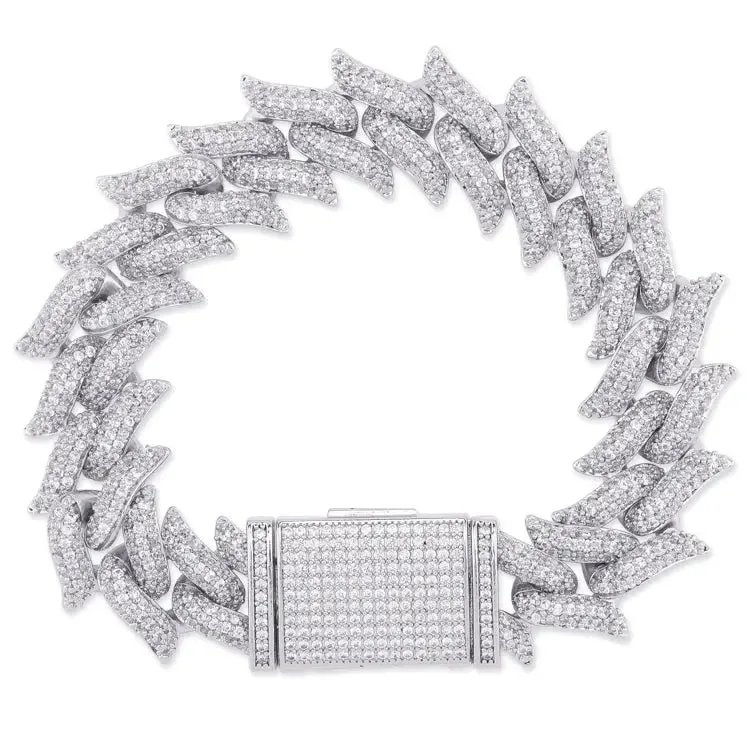 16mm Spiked Cuban Bracelet in White Gold