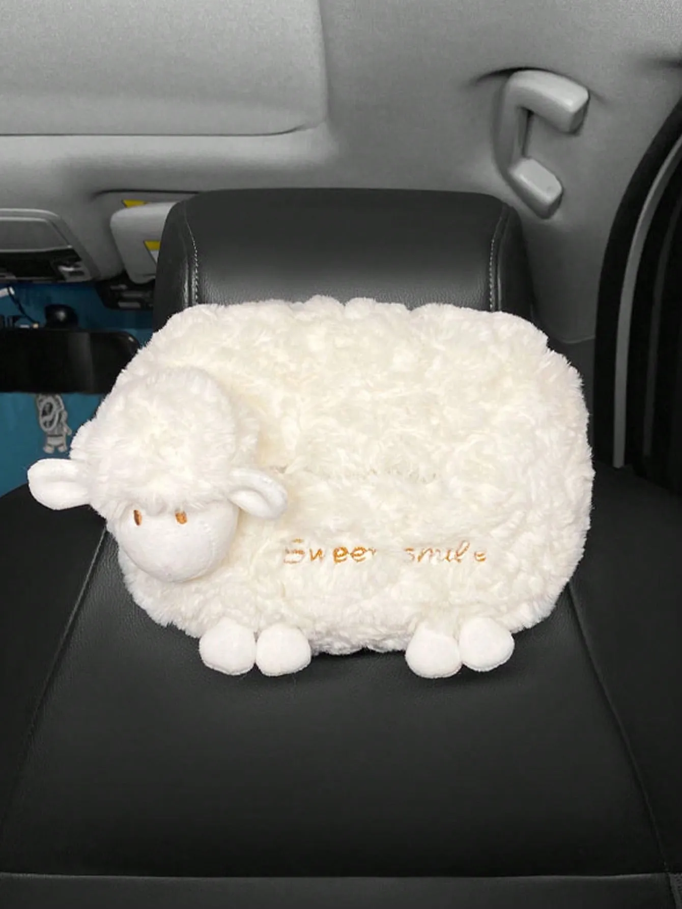 1pc Letter Embroidery Sheep Design Car Seat Back Tissue Box