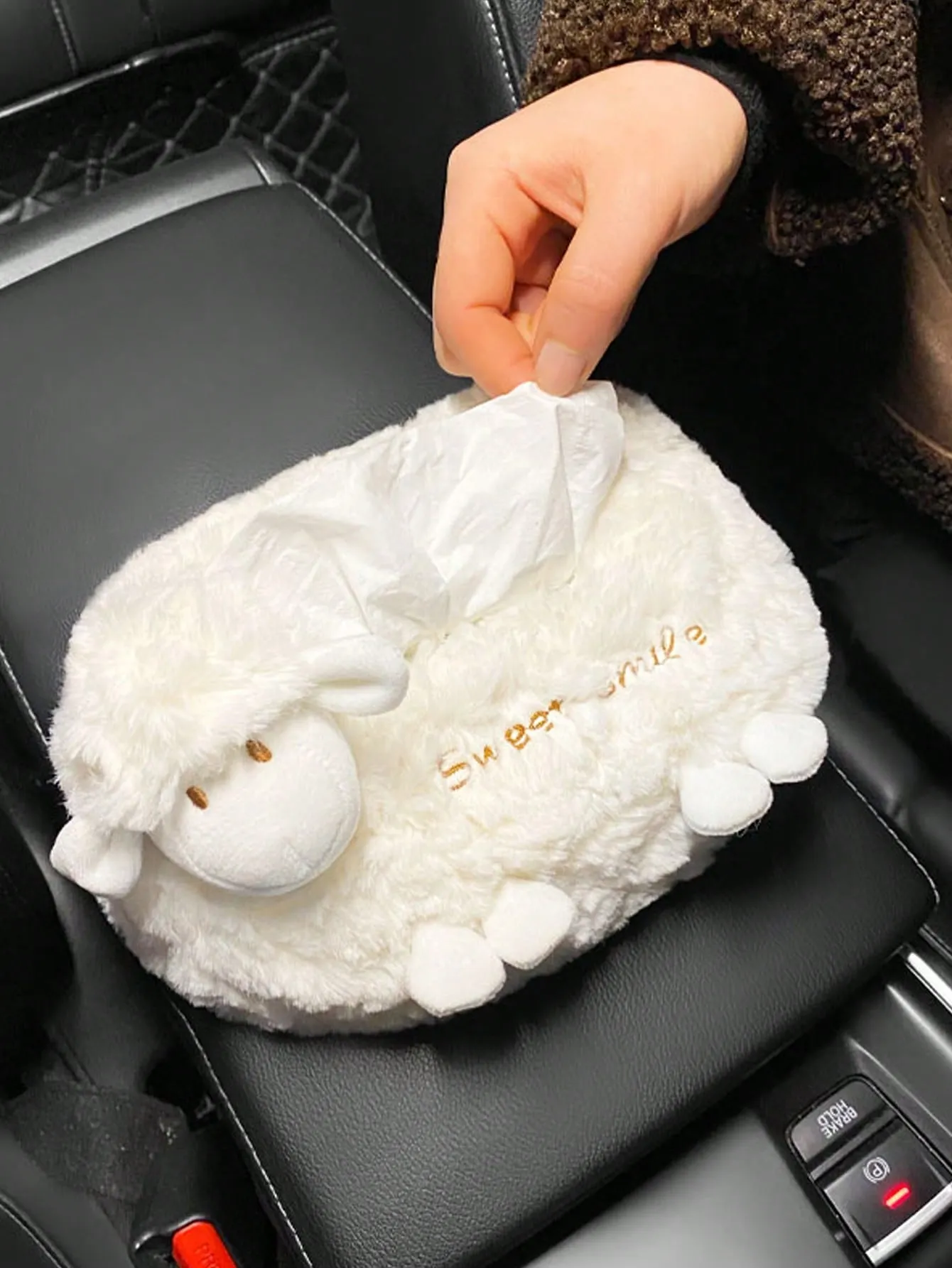 1pc Letter Embroidery Sheep Design Car Seat Back Tissue Box