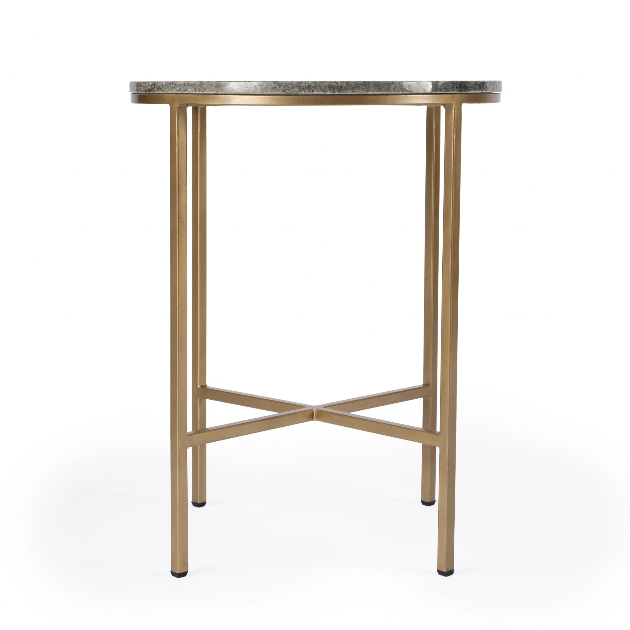 23" Brass And Gray Marble Round End Table By Homeroots