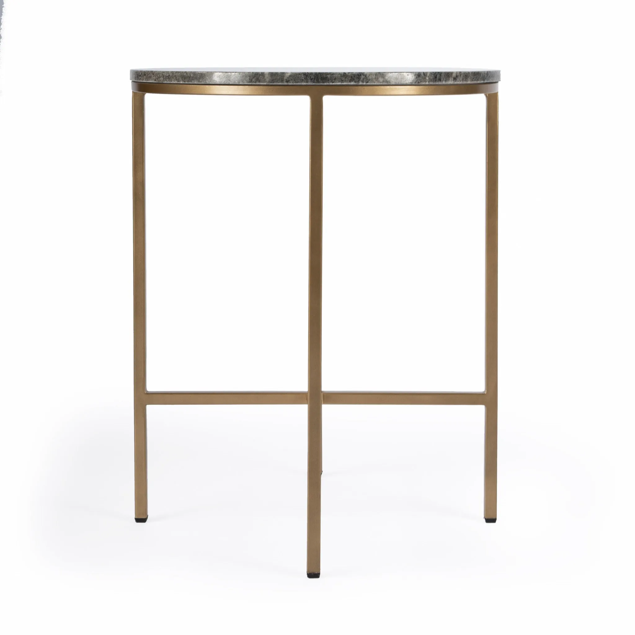 23" Brass And Gray Marble Round End Table By Homeroots