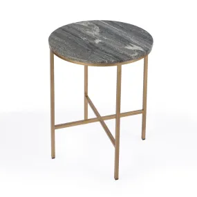 23" Brass And Gray Marble Round End Table By Homeroots