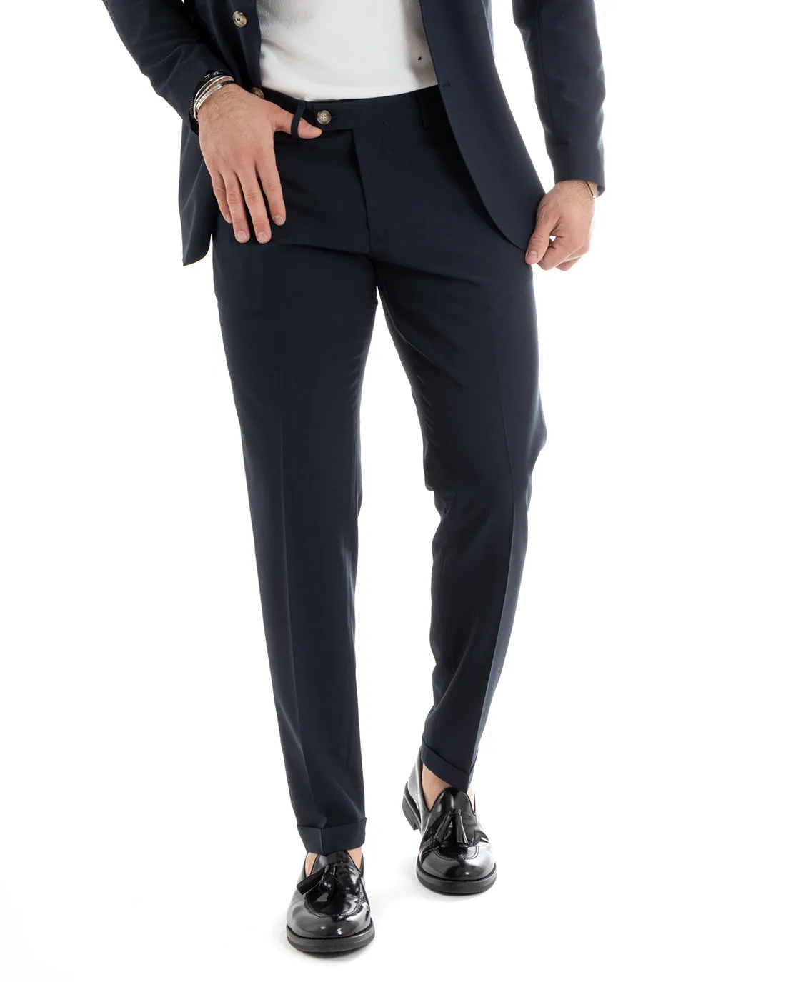 Abito Uomo Monopetto Vestito Viscosa Completo Giacca Pantaloni Blu Elegante Cerimonia GIOSAL-OU2277A