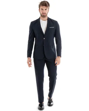 Abito Uomo Monopetto Vestito Viscosa Completo Giacca Pantaloni Blu Elegante Cerimonia GIOSAL-OU2277A