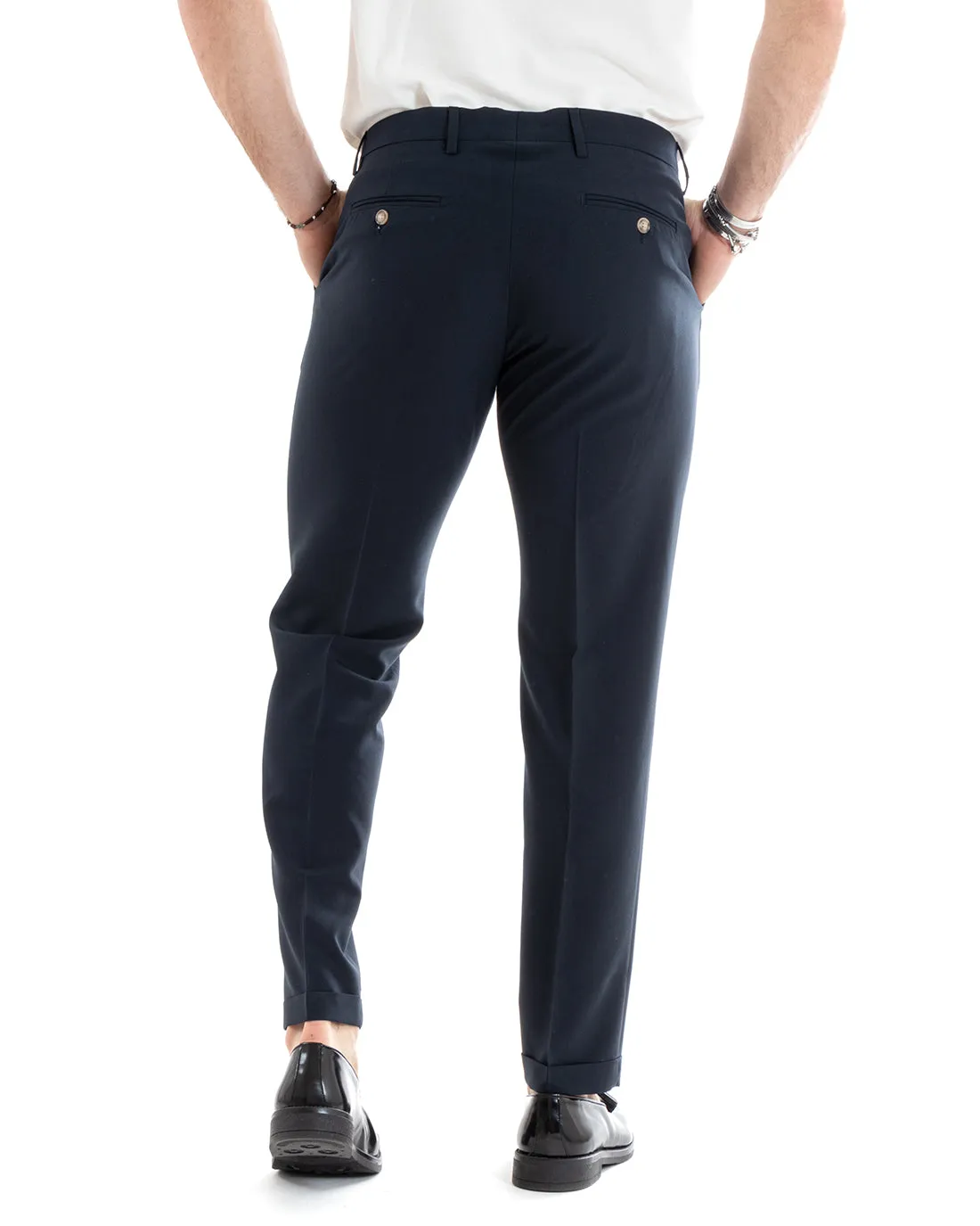 Abito Uomo Monopetto Vestito Viscosa Completo Giacca Pantaloni Blu Elegante Cerimonia GIOSAL-OU2277A