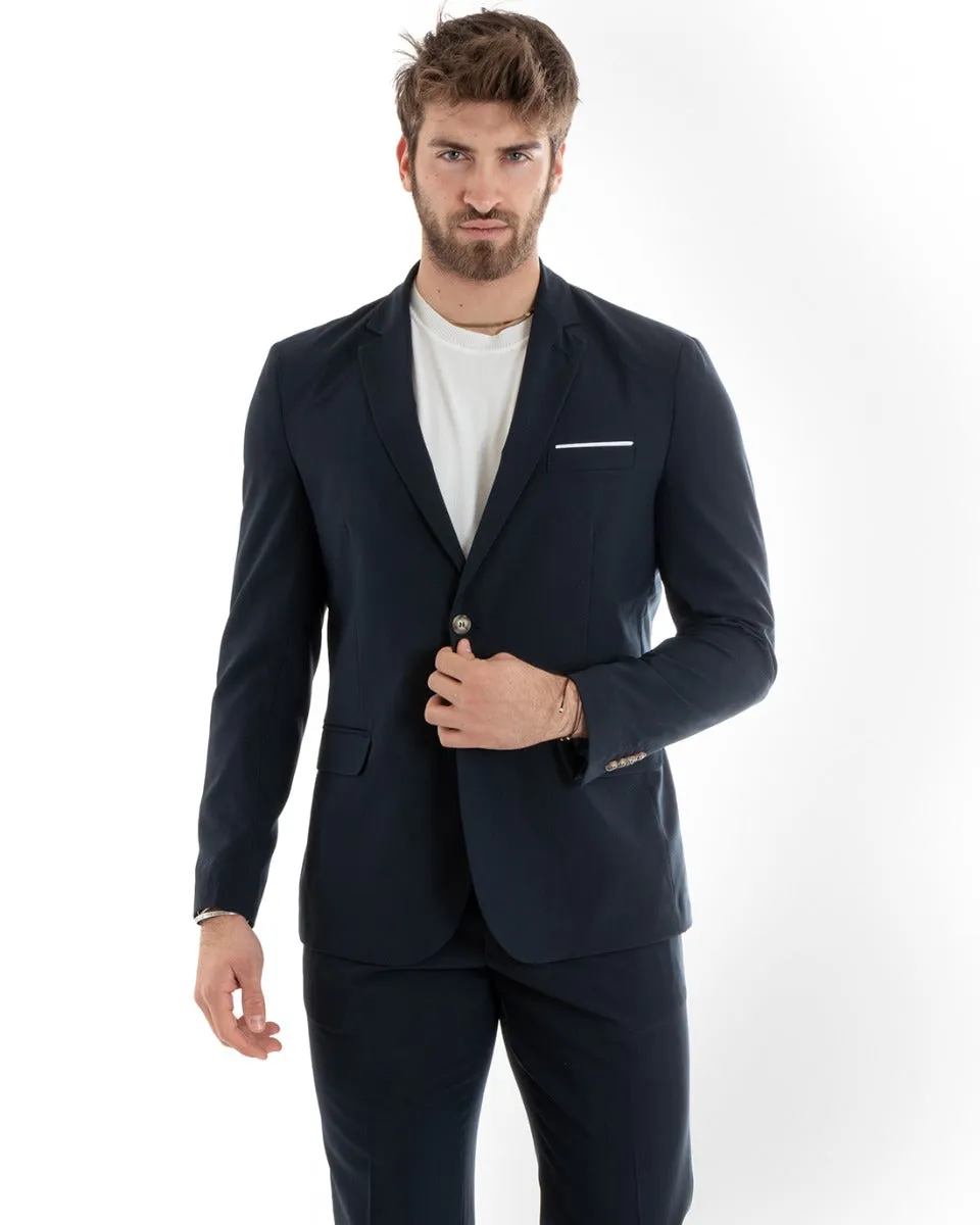 Abito Uomo Monopetto Vestito Viscosa Completo Giacca Pantaloni Blu Elegante Cerimonia GIOSAL-OU2277A