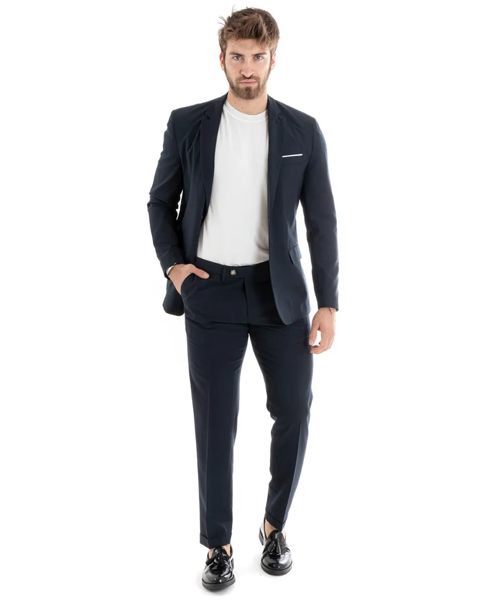 Abito Uomo Monopetto Vestito Viscosa Completo Giacca Pantaloni Blu Elegante Cerimonia GIOSAL-OU2277A