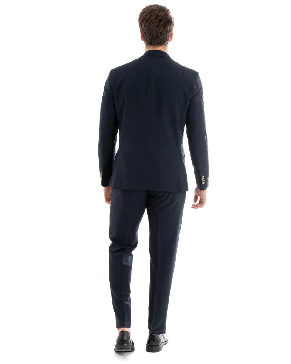 Abito Uomo Monopetto Vestito Viscosa Completo Giacca Pantaloni Blu Elegante Cerimonia GIOSAL-OU2277A