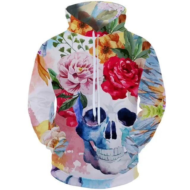 Autumn Winter Fashion Skull Print Hoodies Casual Hip Hop Men's Pullover