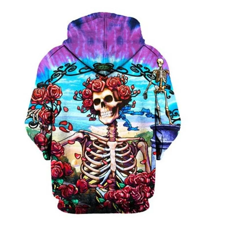 Autumn Winter Fashion Skull Print Hoodies Casual Hip Hop Men's Pullover