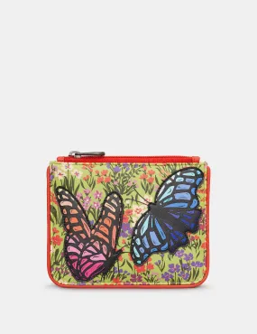 Beautiful Butterflies Zip Top Leather Purse