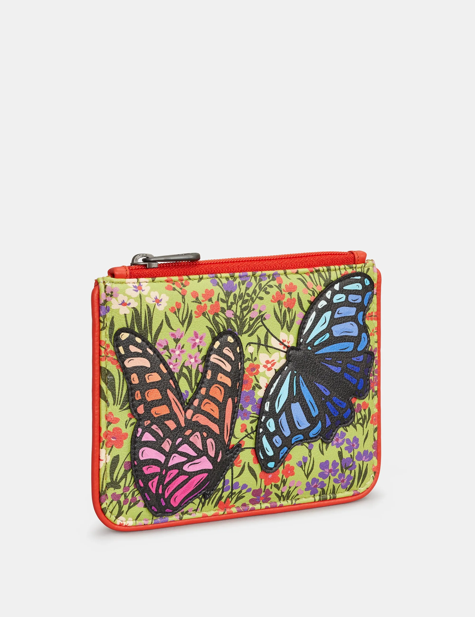 Beautiful Butterflies Zip Top Leather Purse