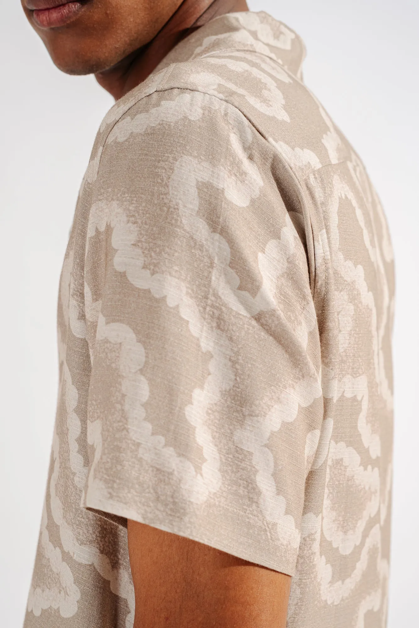 Beige Men's Printed Linen Shirt