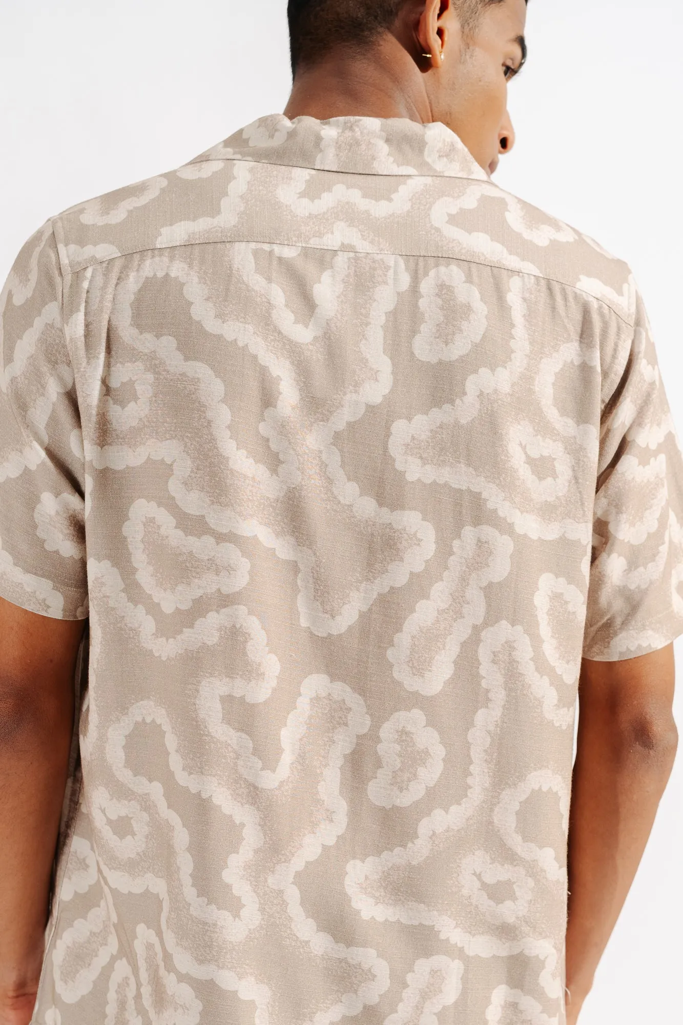 Beige Men's Printed Linen Shirt