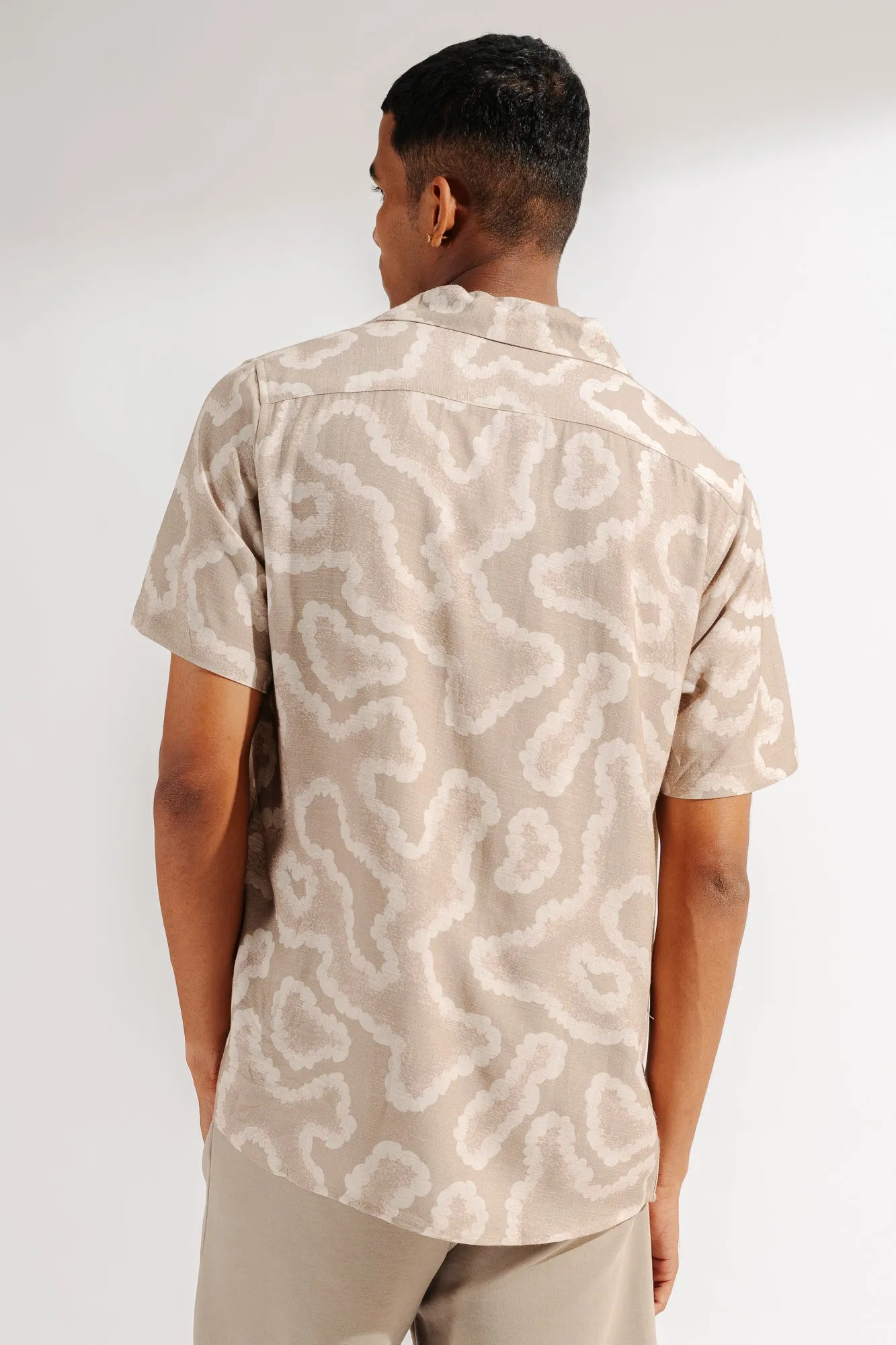 Beige Men's Printed Linen Shirt