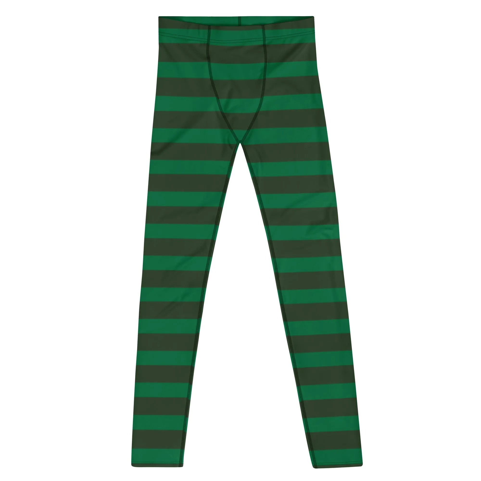 Best Festive Men's Leggings, Green Striped Christmas Meggings Festive Men's Tights-Made in USA/EU/MX