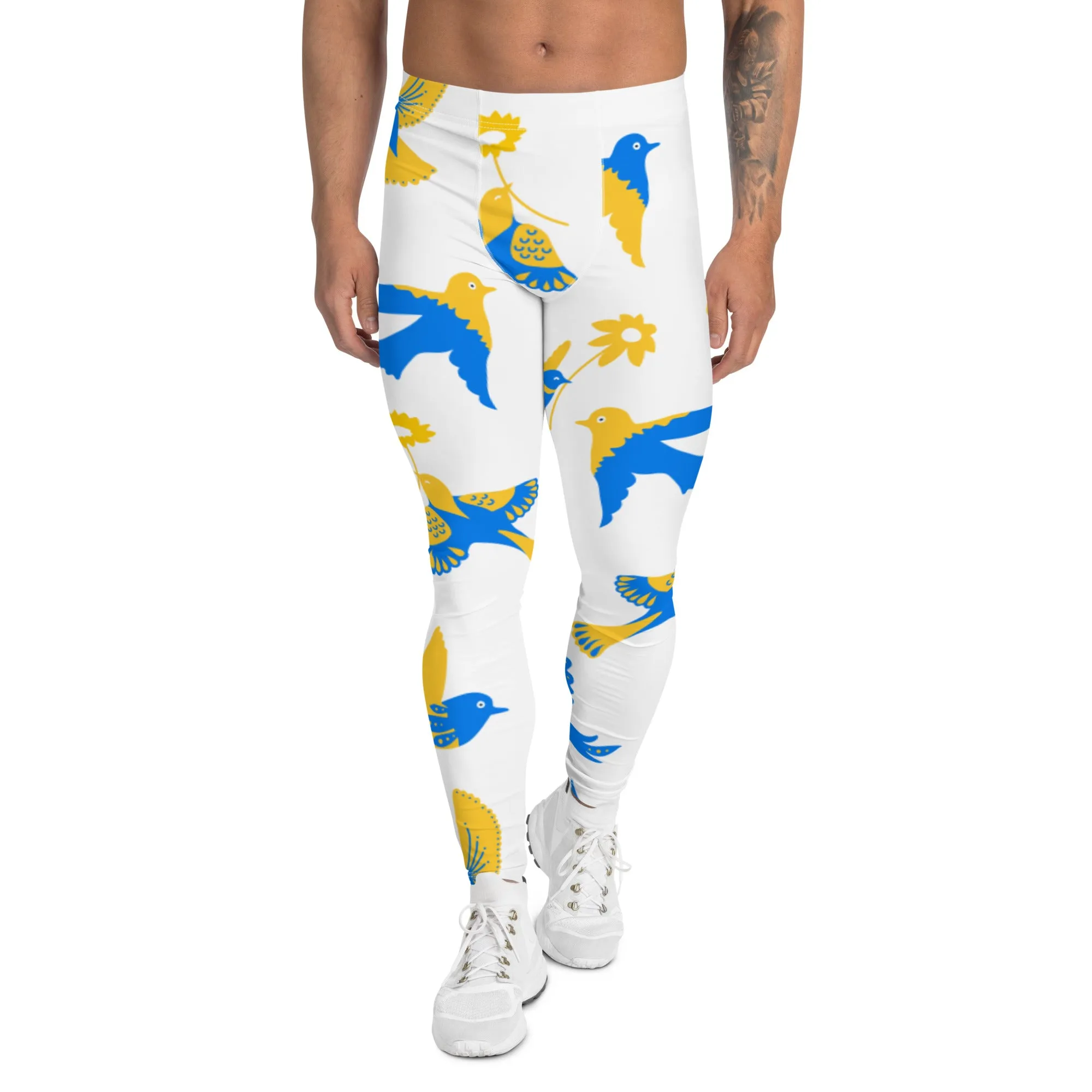 Birds Print Men's Leggings, Premium Fun Men's Running Tights For Bird Lovers-Made in USA/EU/MX