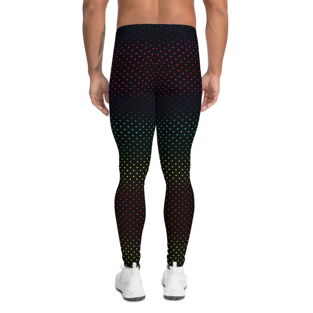 Black Polka Dots Men's Leggings, Rainbow Gay Pride Designer Meggings-Made in USA/EU