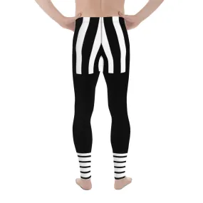 Black Striped Best Men's Leggings, Vertical Striped Black White Men's Running Tights - Made in USA/EU