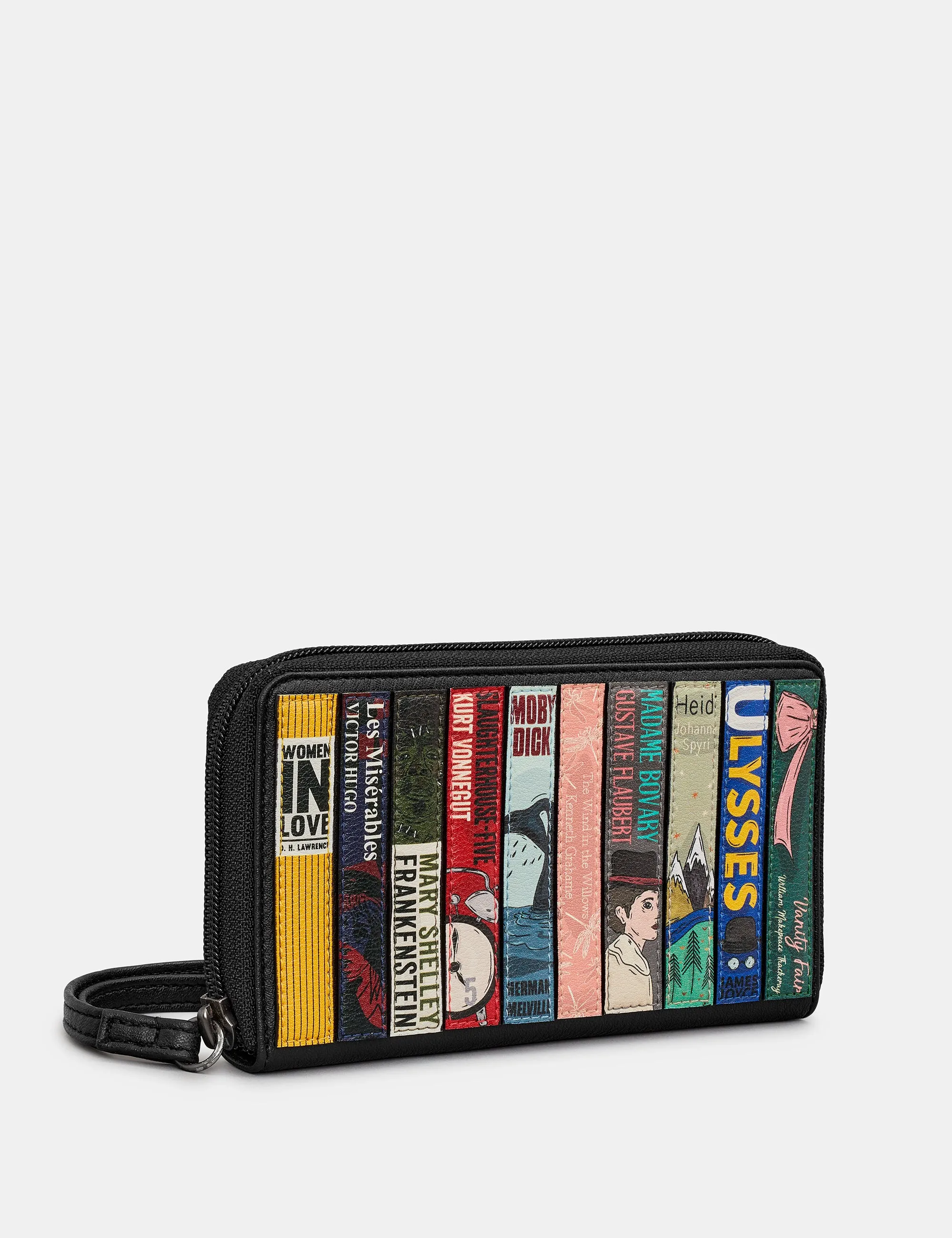 Bookworm Black Vegan Leather Purse With Wrist Strap