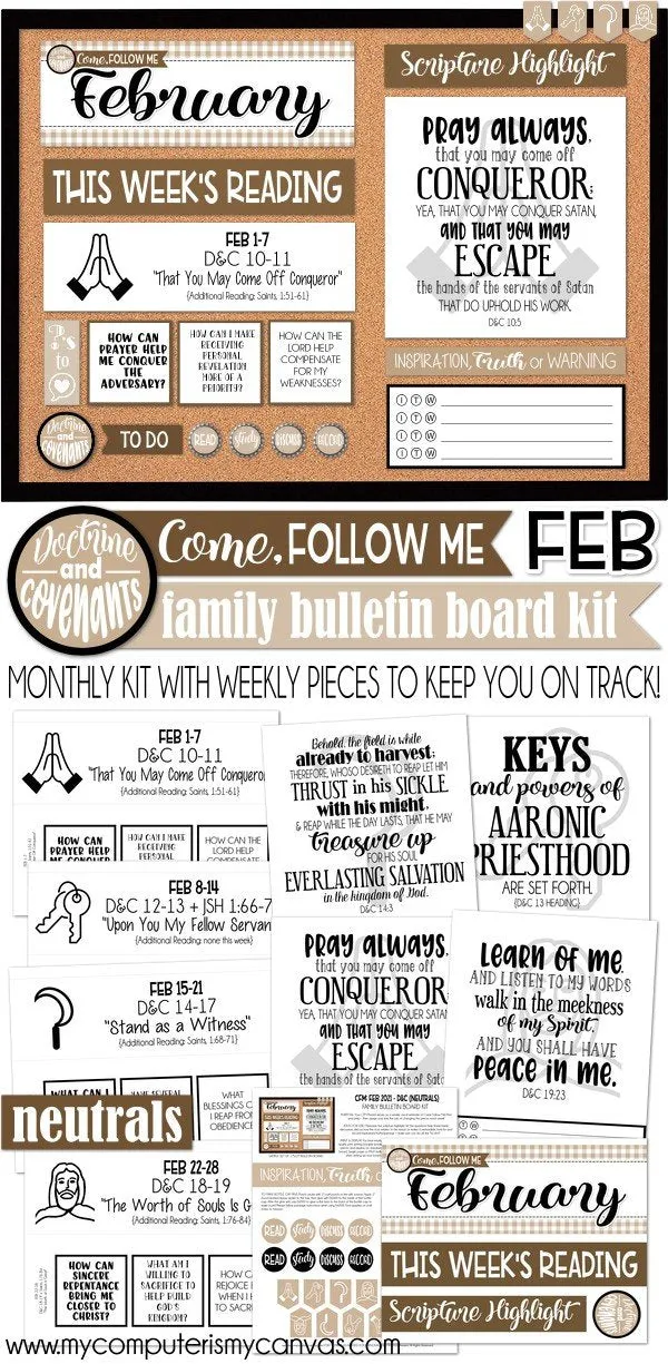 CFM D&C Family Bulletin Board Kit   FAUX Sheets {FEB 2021; neutrals} PRINTABLE