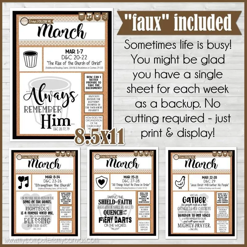 CFM D&C Family Bulletin Board Kit   FAUX Sheets {MAR 2021; neutrals} PRINTABLE