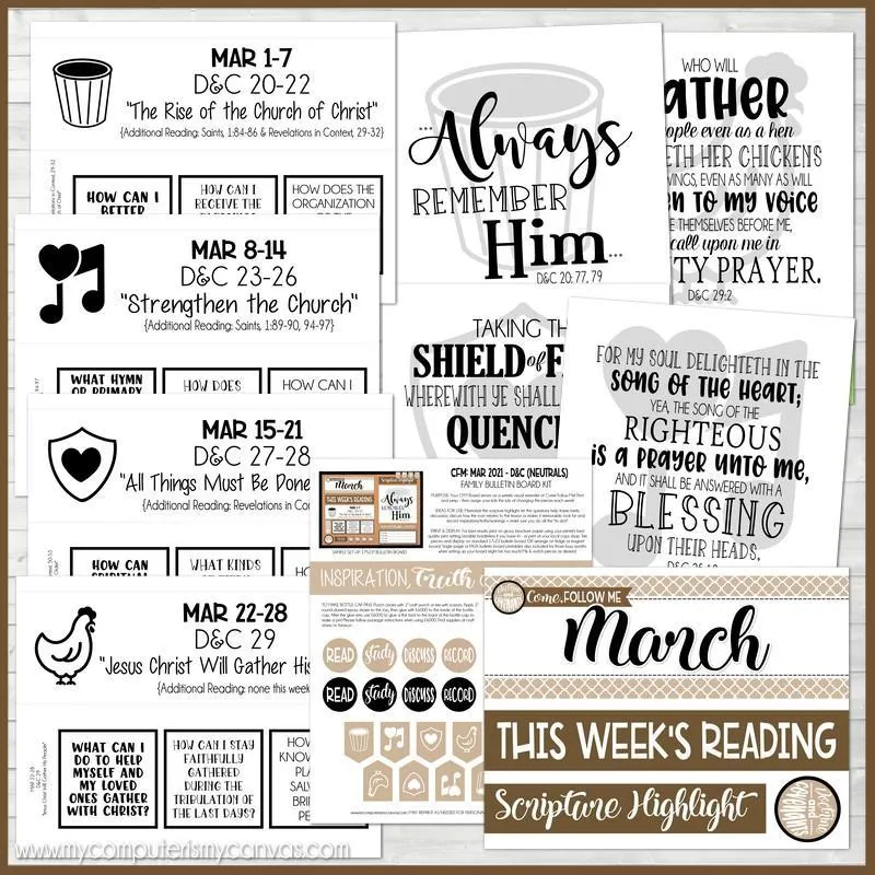 CFM D&C Family Bulletin Board Kit   FAUX Sheets {MAR 2021; neutrals} PRINTABLE