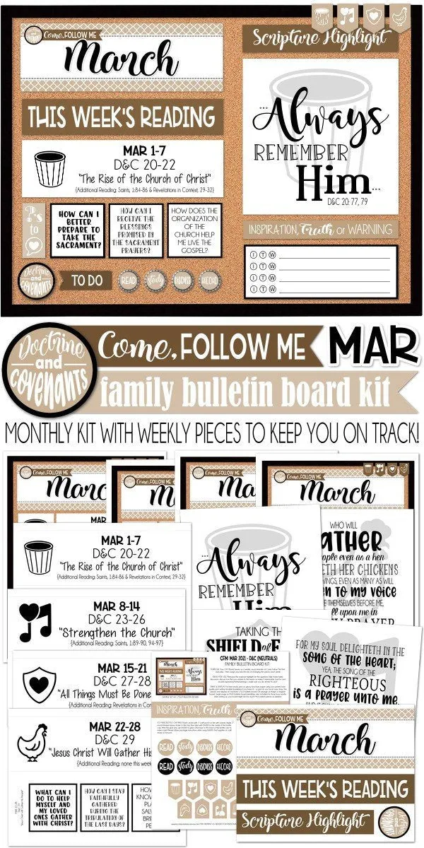 CFM D&C Family Bulletin Board Kit   FAUX Sheets {MAR 2021; neutrals} PRINTABLE