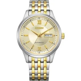 CITIZEN COLLECTION MECHANICAL AUTOMATIC SILVER & GOLD MEN WATCH NY4057-63P