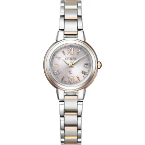 CITIZEN XC BASIC COLLECTION ECO-DRIVE RADIO SOLAR SILVER & PINK LADIES WATCH ES9434-53W