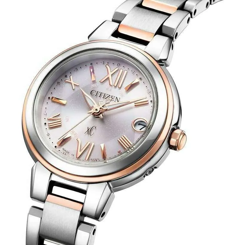 CITIZEN XC BASIC COLLECTION ECO-DRIVE RADIO SOLAR SILVER & PINK LADIES WATCH ES9434-53W