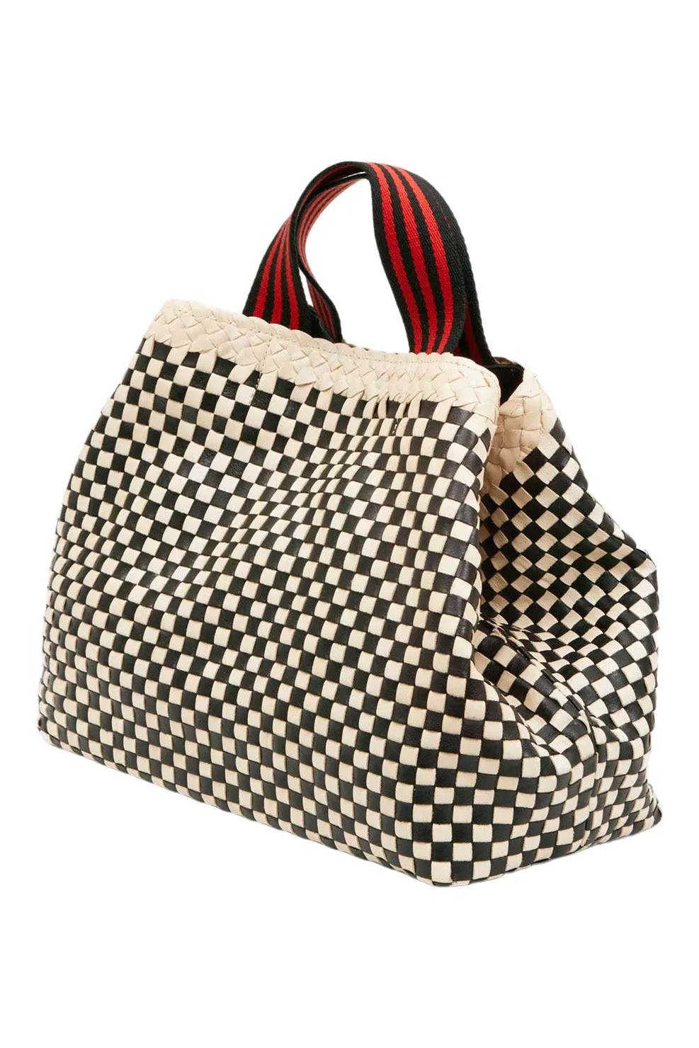 Clare V. Bateau Tote in Cream & Black Border Woven Checker