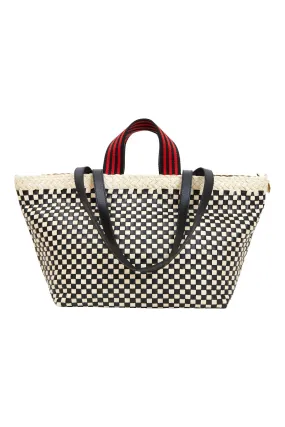 Clare V. Bateau Tote in Cream & Black Border Woven Checker