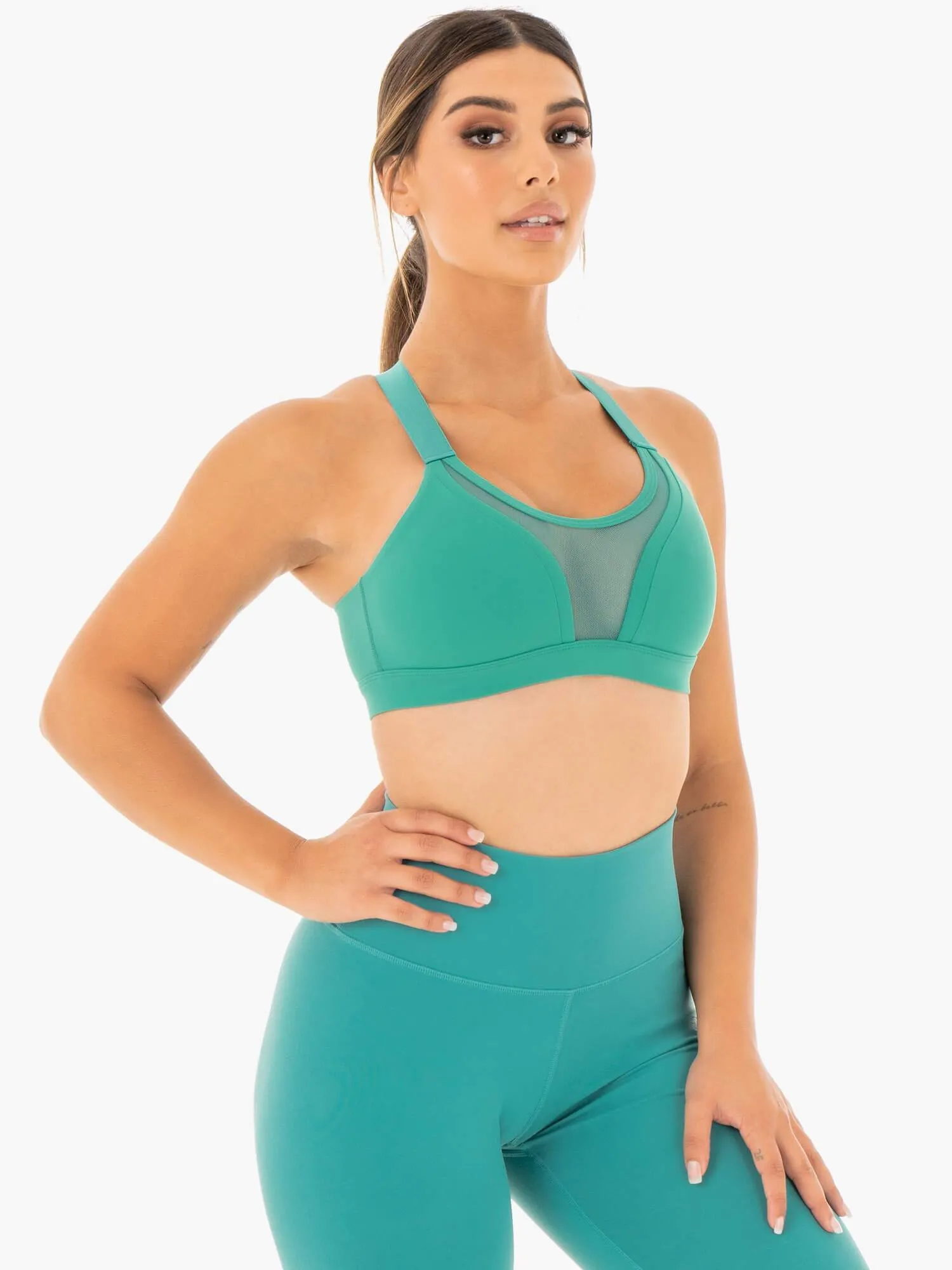 Collide Mesh Contour Sports Bra - Turquoise