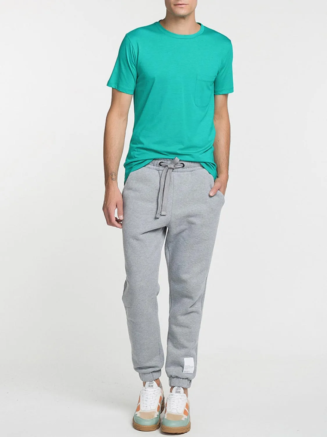 Crew Neck Modal-Blend Pocket T-shirt Cyan