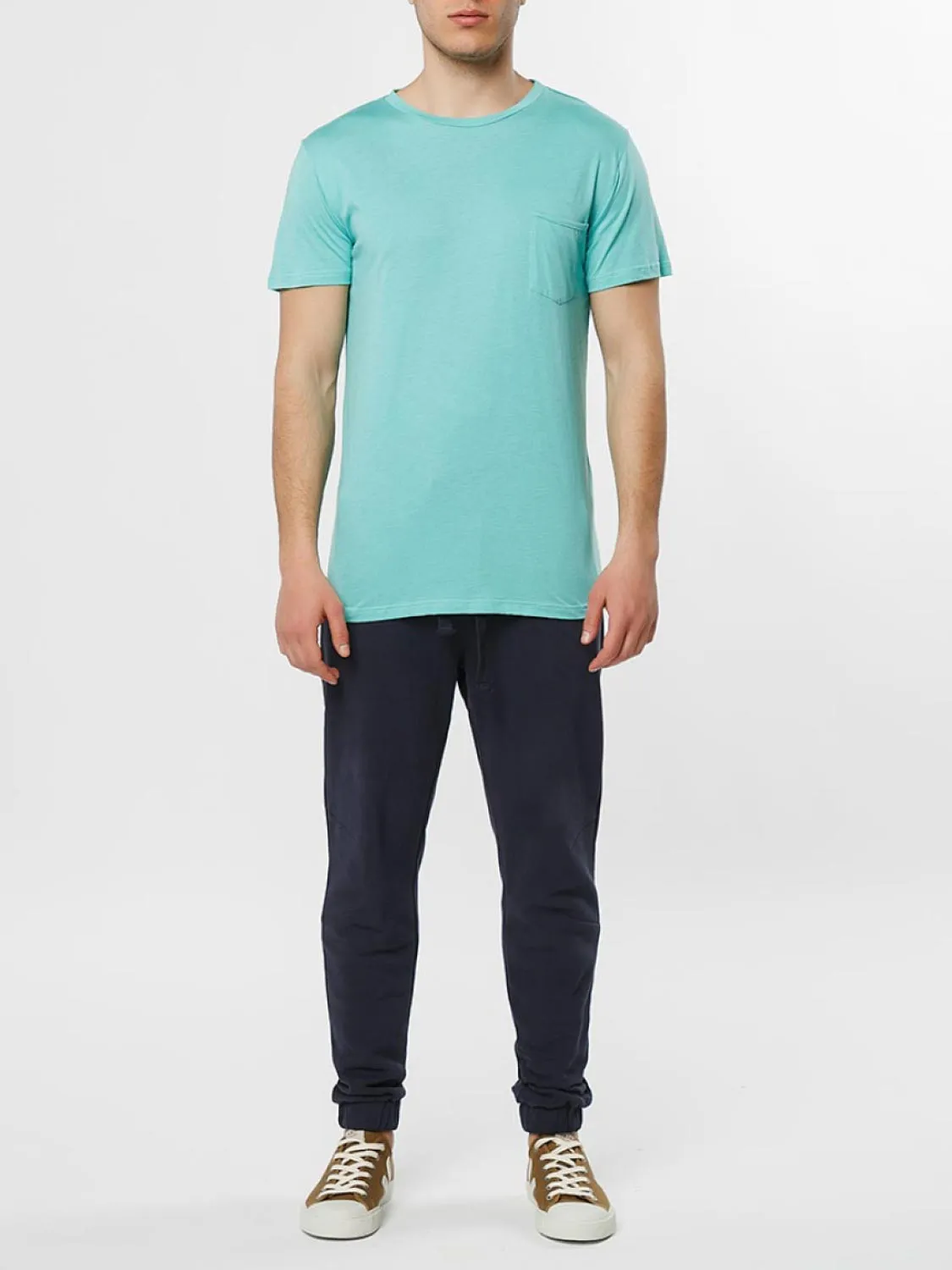 Crew Neck Modal-Blend Pocket T-shirt Turquoise