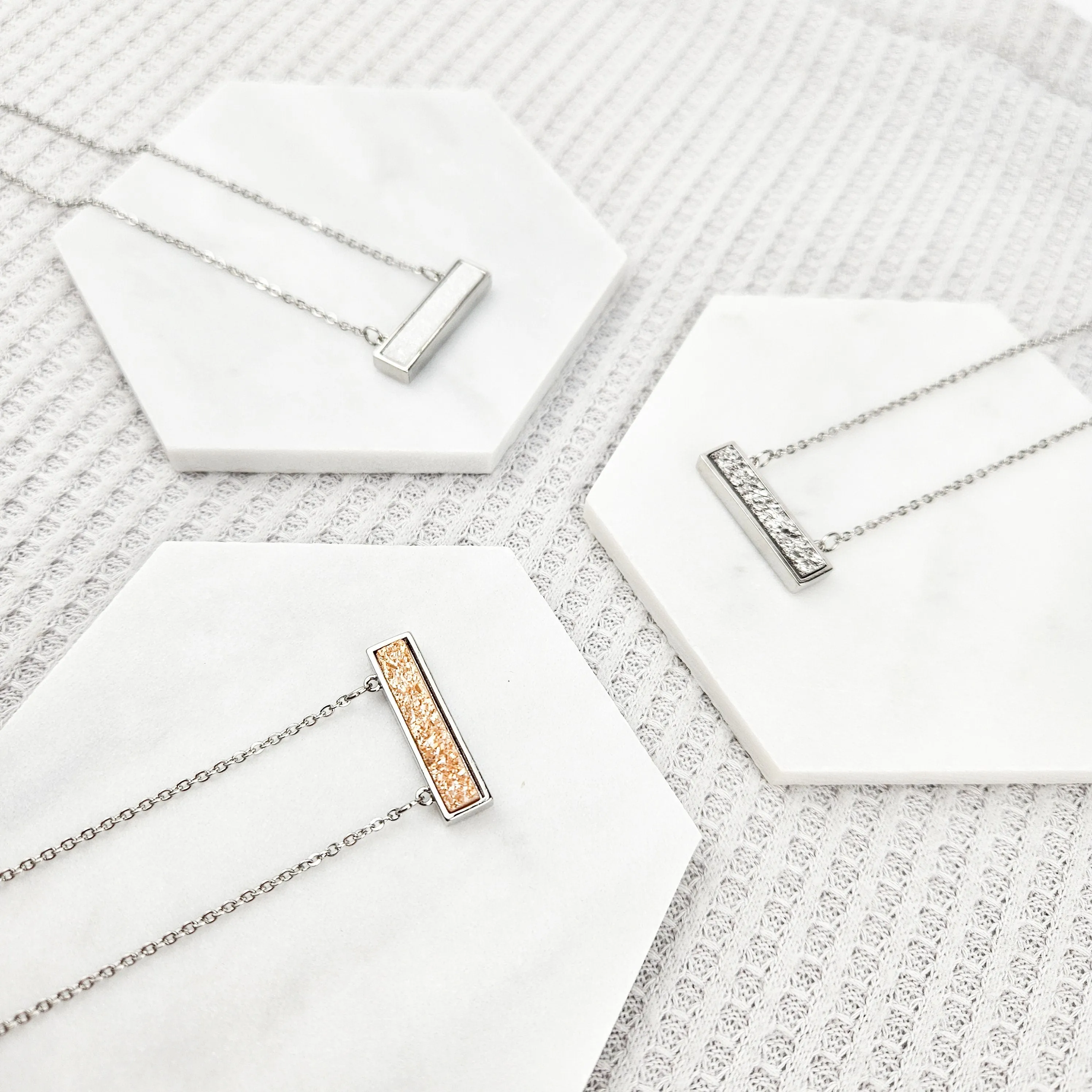 Dainty Silver Druzy Bar Necklace