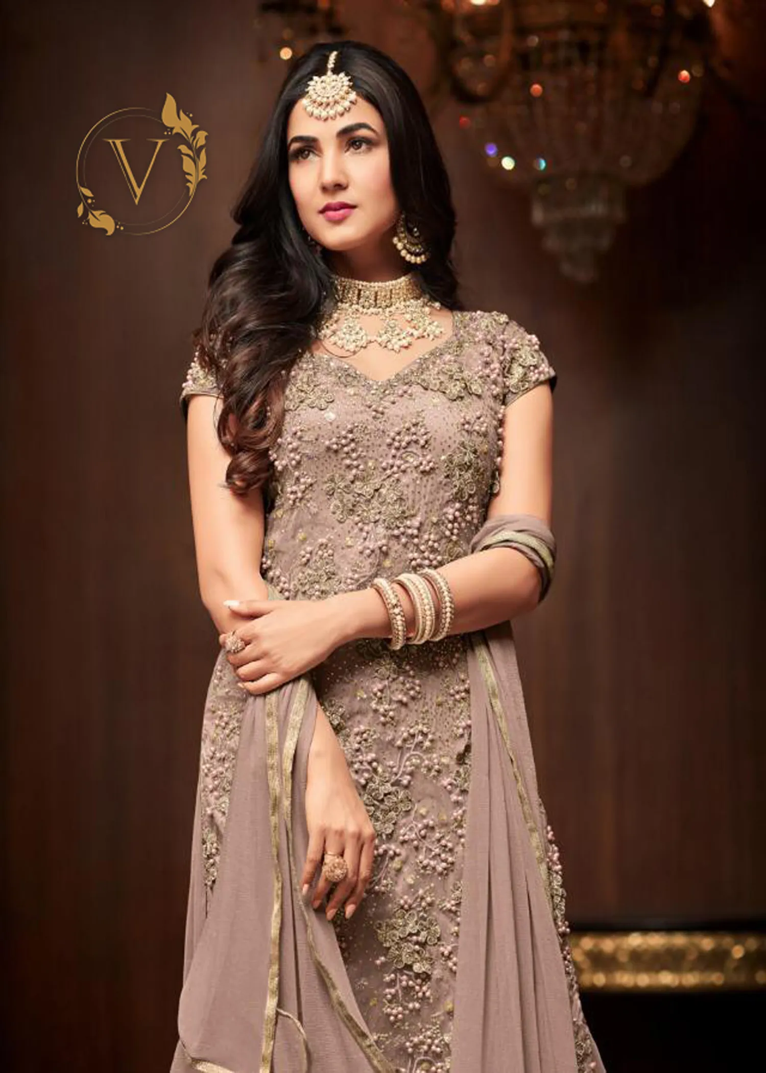 Designer Light Mauve Palazzo Embroidered Suit