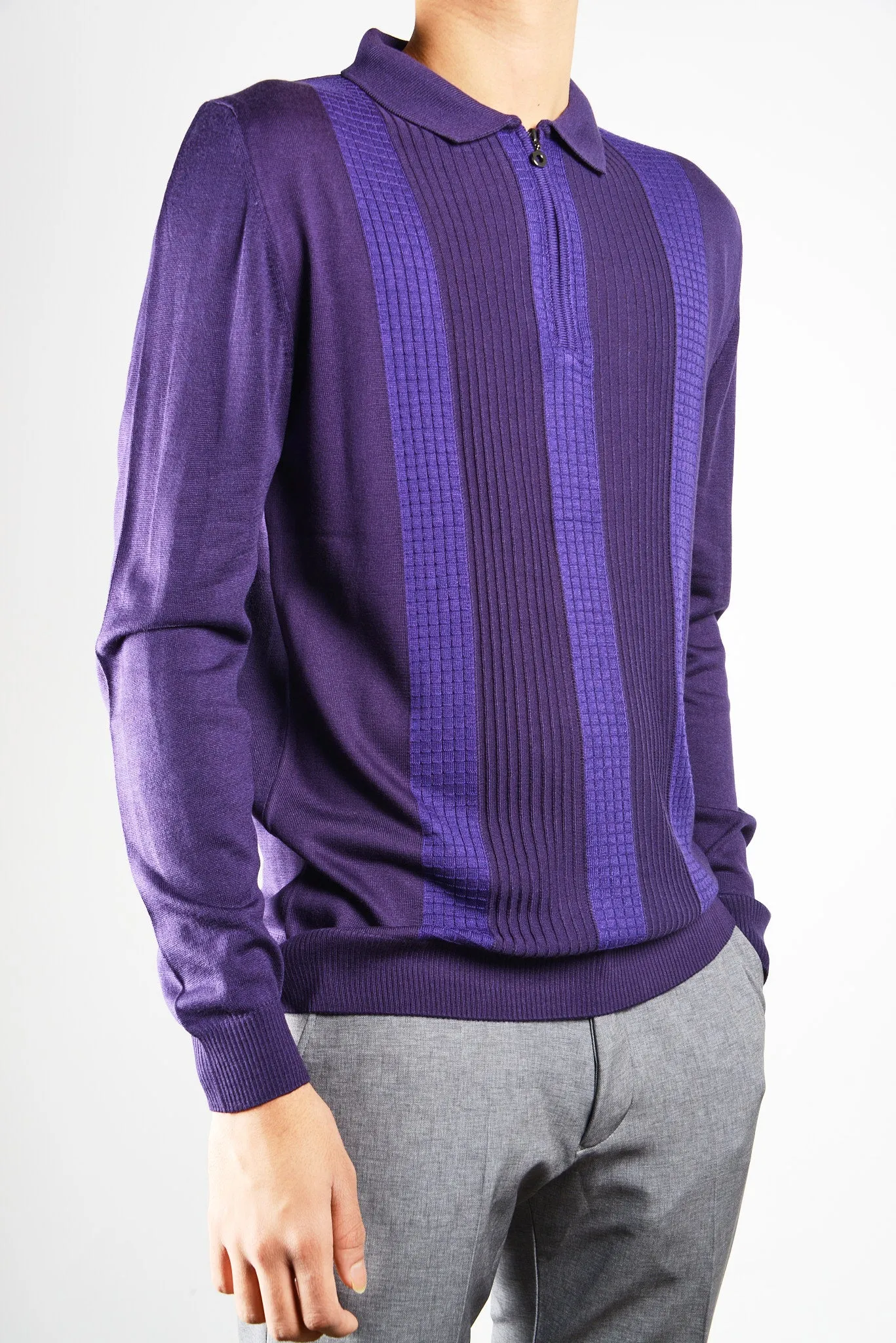 DT 1/4 Zip Lux Vertical Stripe Polo Ls