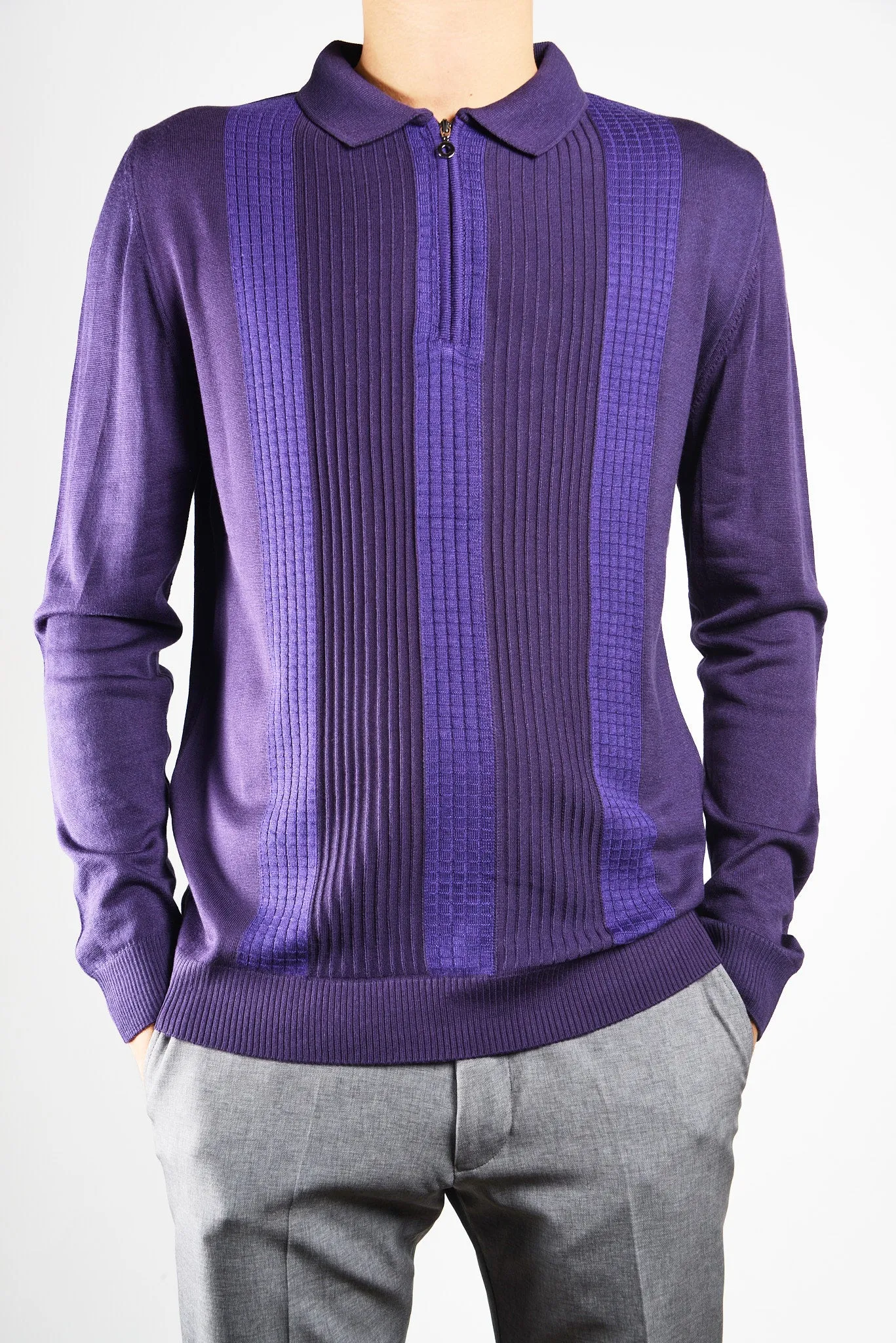 DT 1/4 Zip Lux Vertical Stripe Polo Ls