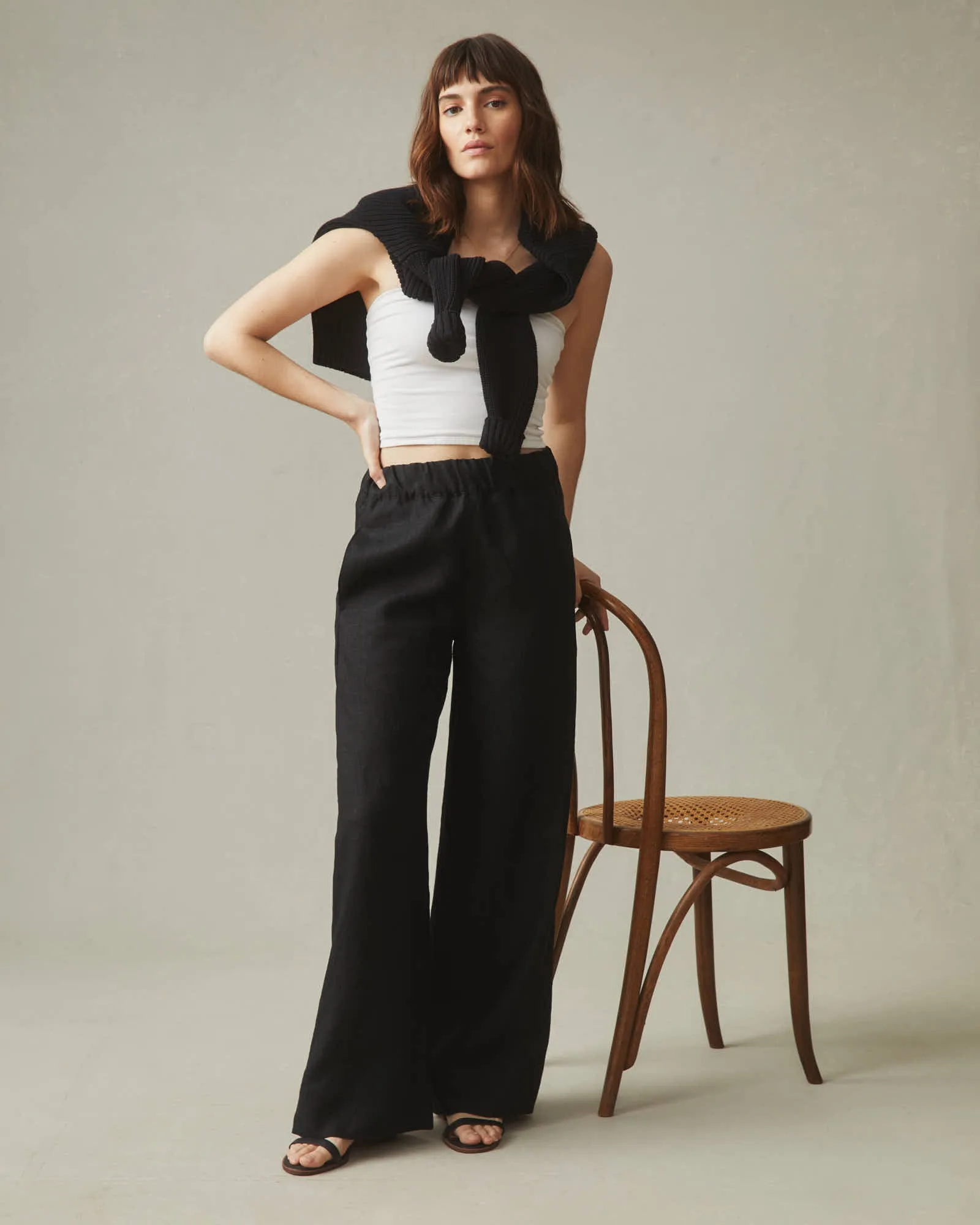 Easy Linen Wide Leg Pant - Meteorite