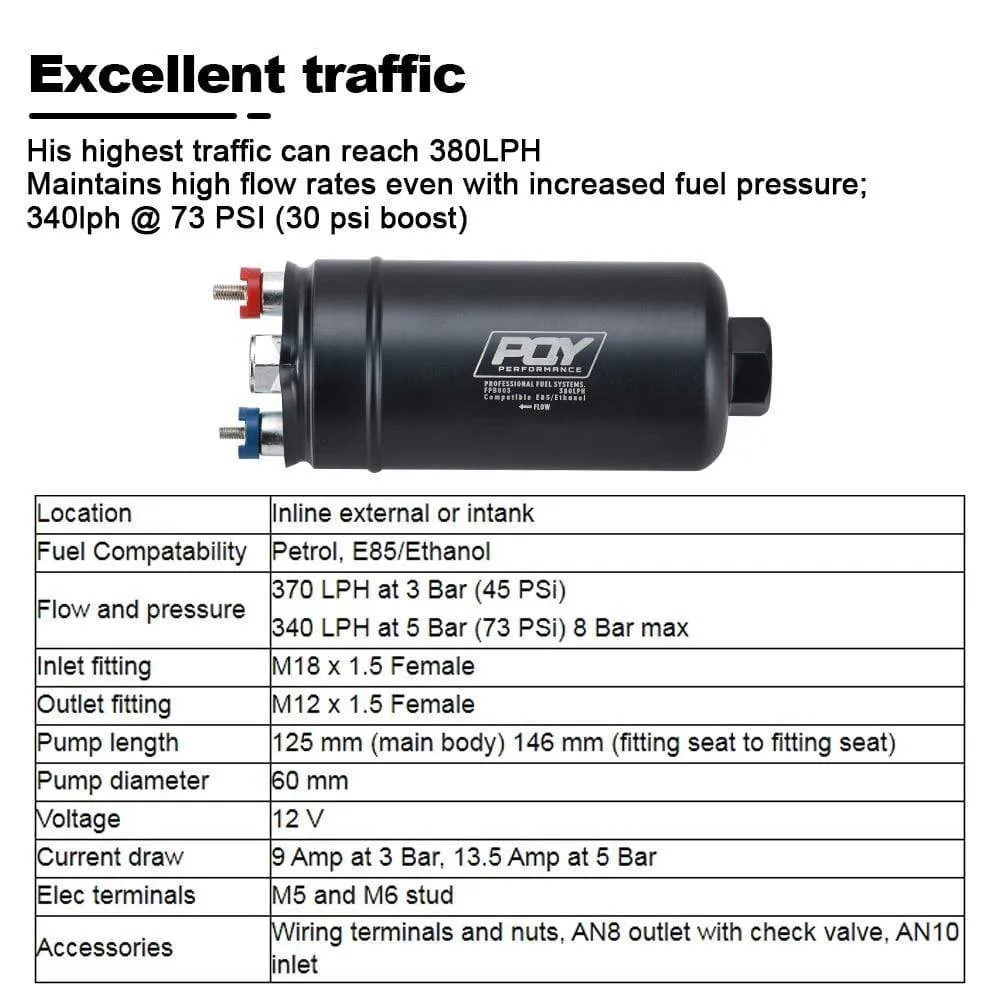 EFI 380LH 1000HP Top Quality External Fuel Pump E85 Compatible 044 Style New With PQY Box JR-FPB003-QY