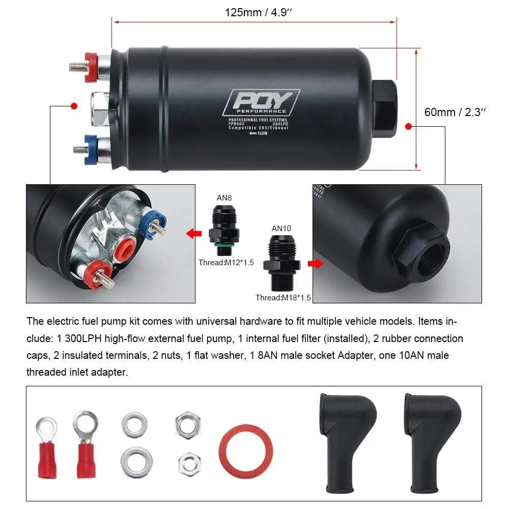 EFI 380LH 1000HP Top Quality External Fuel Pump E85 Compatible 044 Style New With PQY Box JR-FPB003-QY